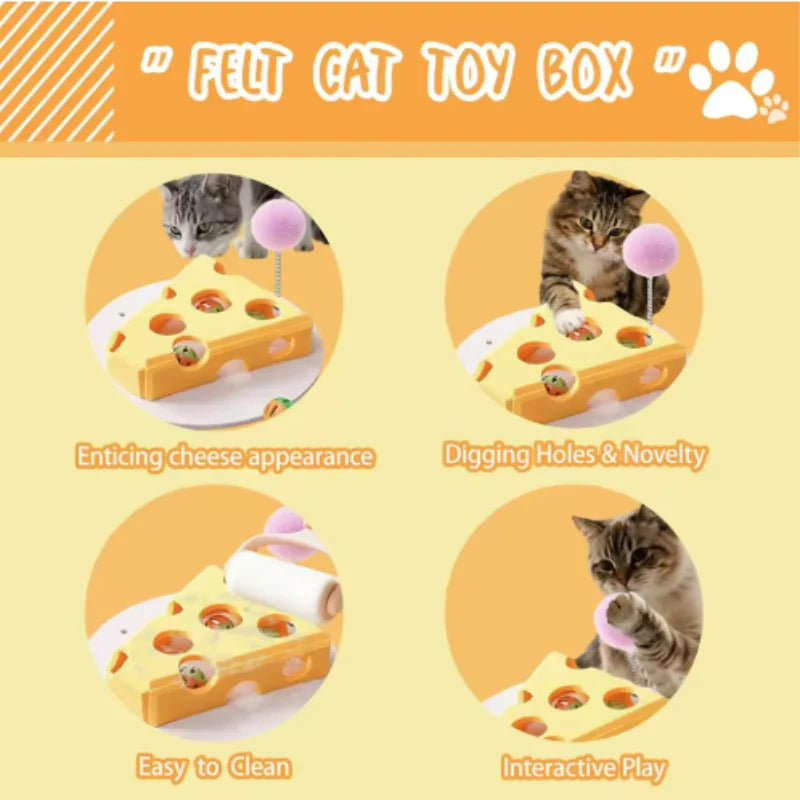 Interactive Cat Toy Maze Game Teasing Kitten Pet Puzzle with Bell Balls Funny Dig Hole Box Felt Tunnel Self-Entertaining Tool