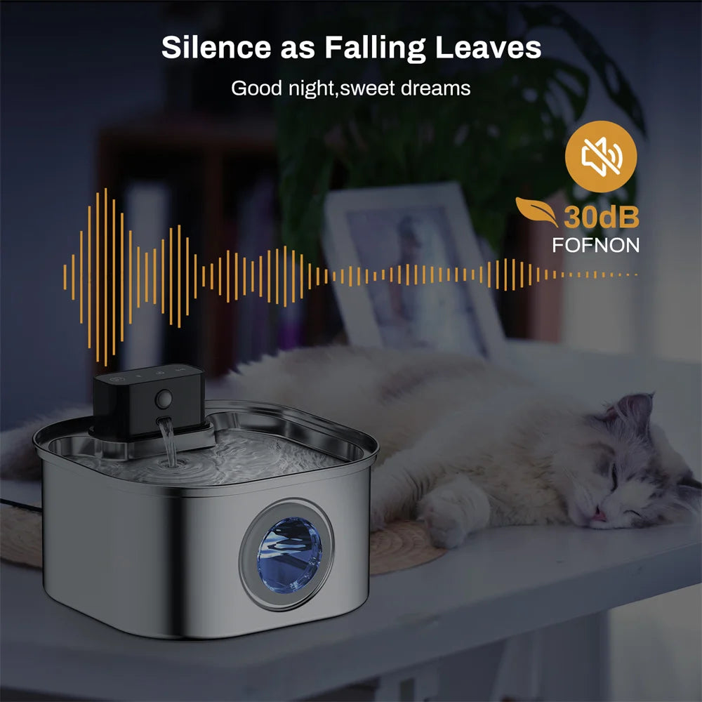 Stainless Steel Smart Pet Water Fountain — Ultra-Quiet Filter System
